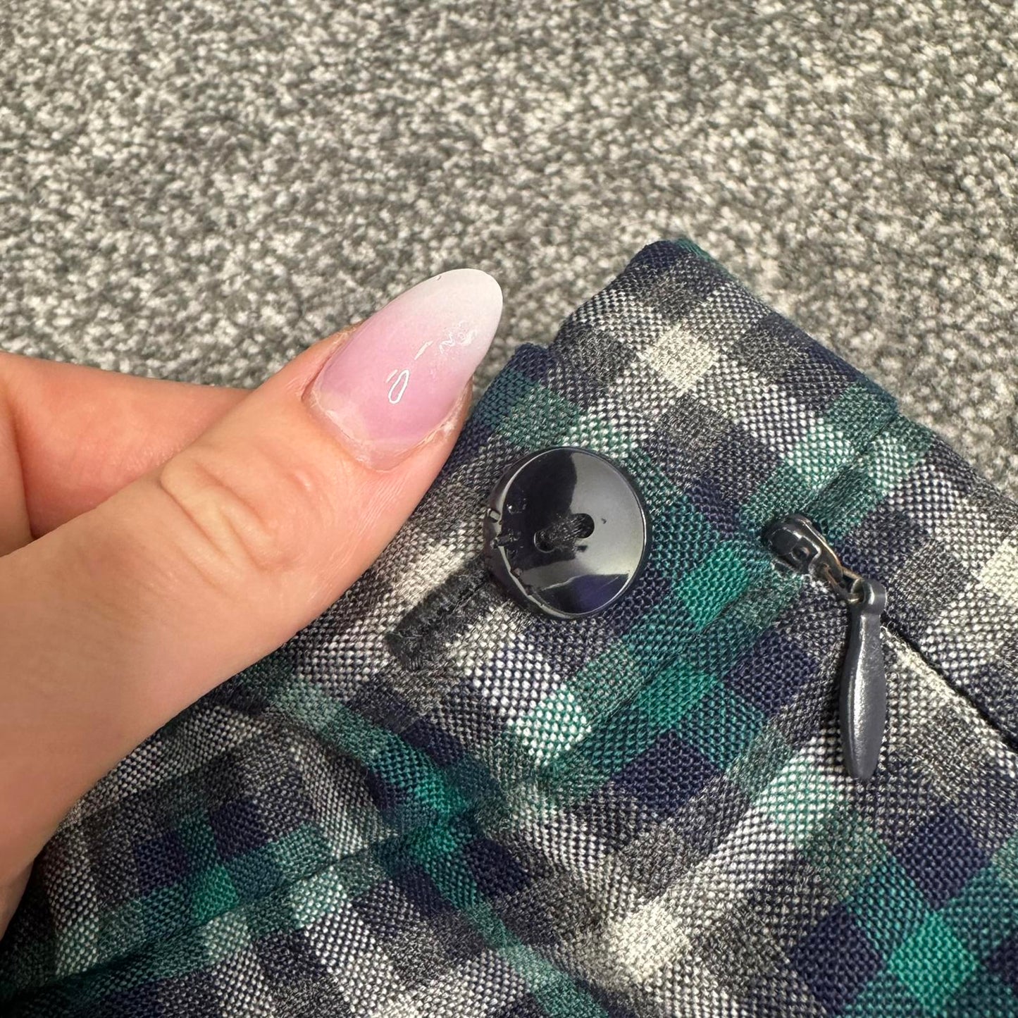 Y2K vintage 100% wool check tartan midi skirt a line lined blue green white