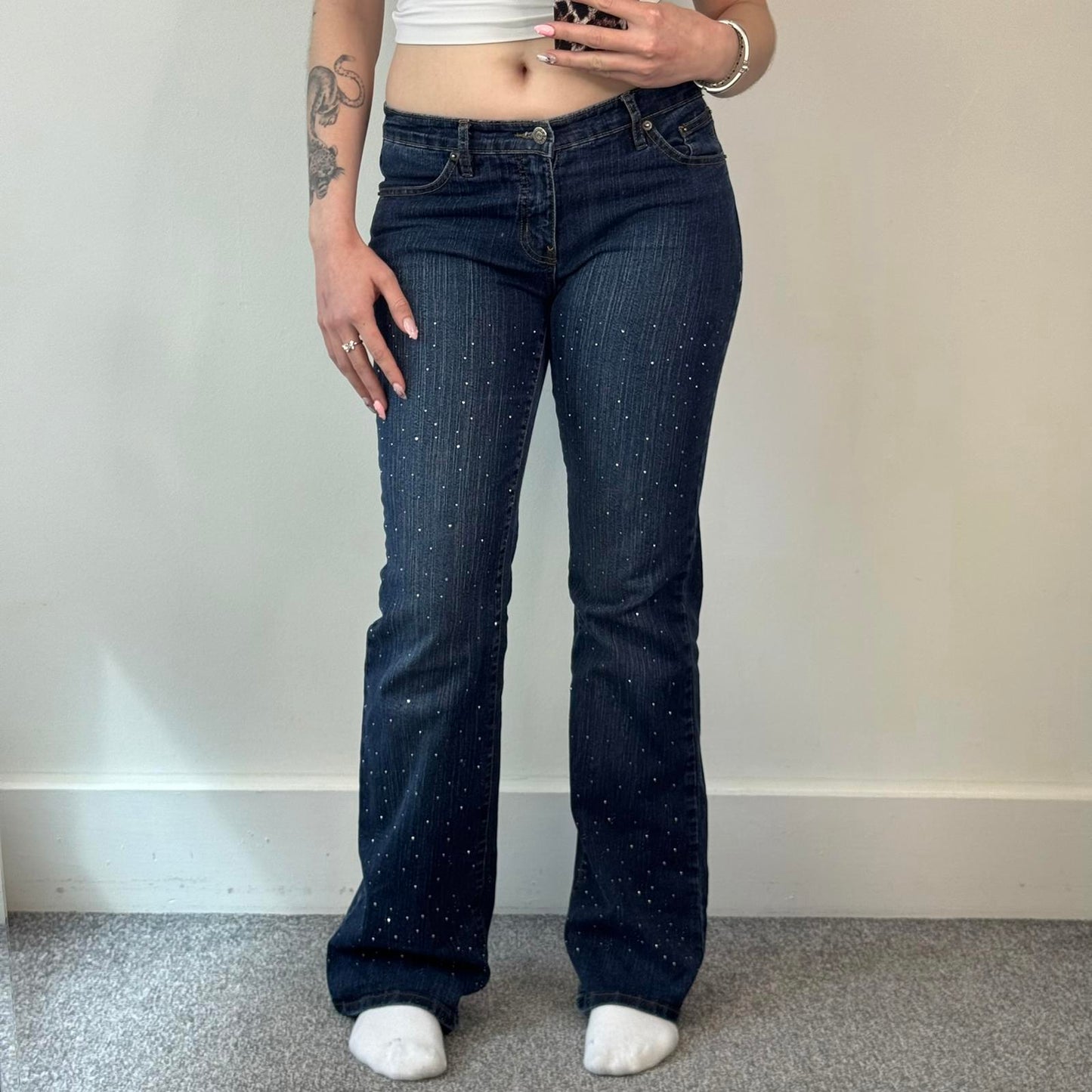 Y2K vintage low rise bootcut rhinestones jeans embellished faded denim