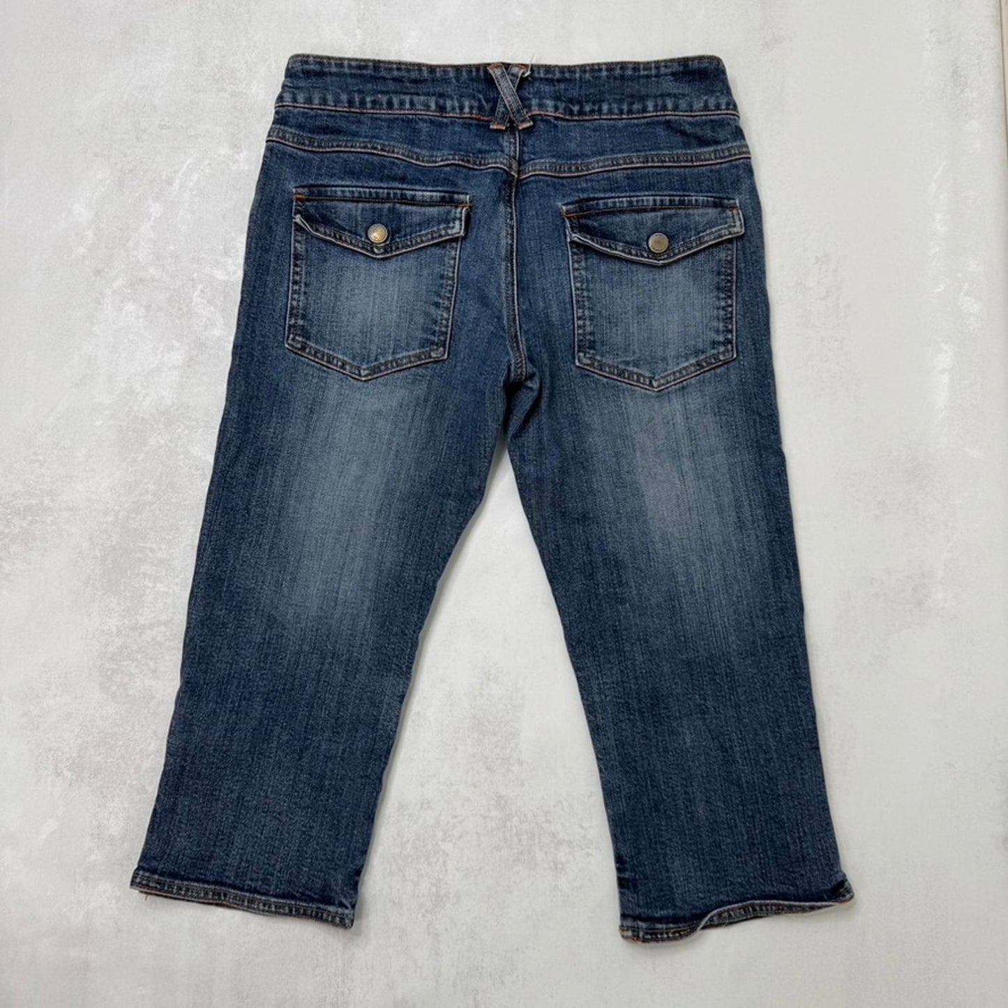 Y2K vintage Bay low rise capri jeans stretchy denim popper studded buttons