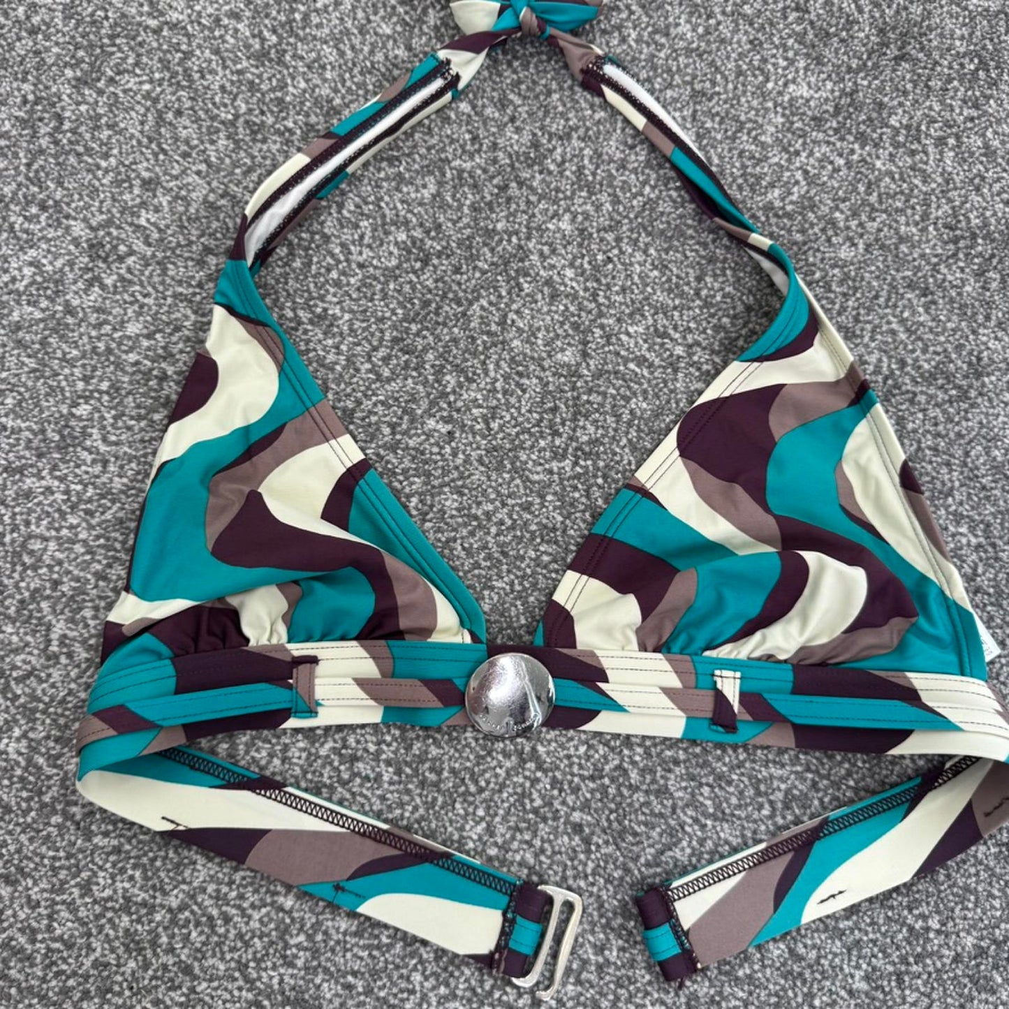 Y2K vintage halter neck abstract pattern bikini top unpadded bow