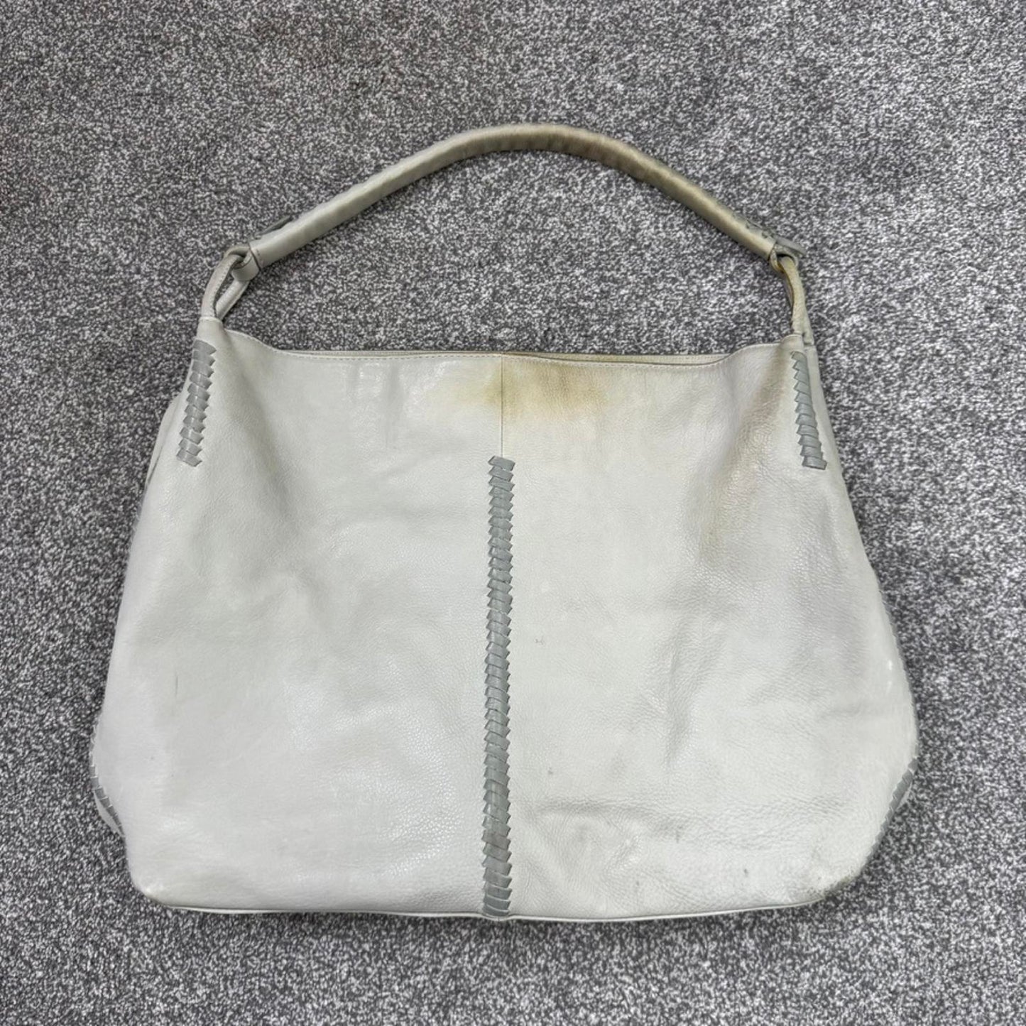 Y2K vintage Jigsaw genuine leather slouchy hobo shoulder bag braided large grey