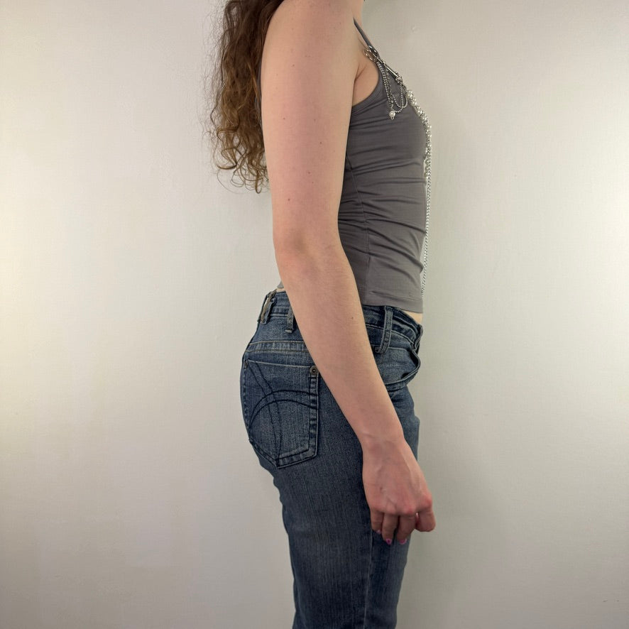Y2K vintage grey slinky cami top with chain beads