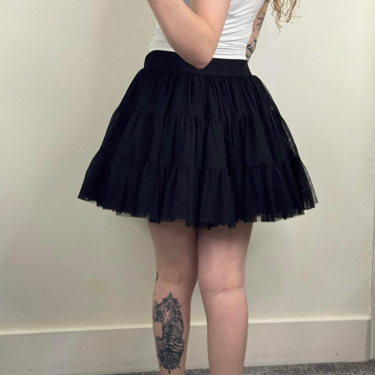 Y2K vintage New Look mesh overlay mini skirt a line double layered black tutu