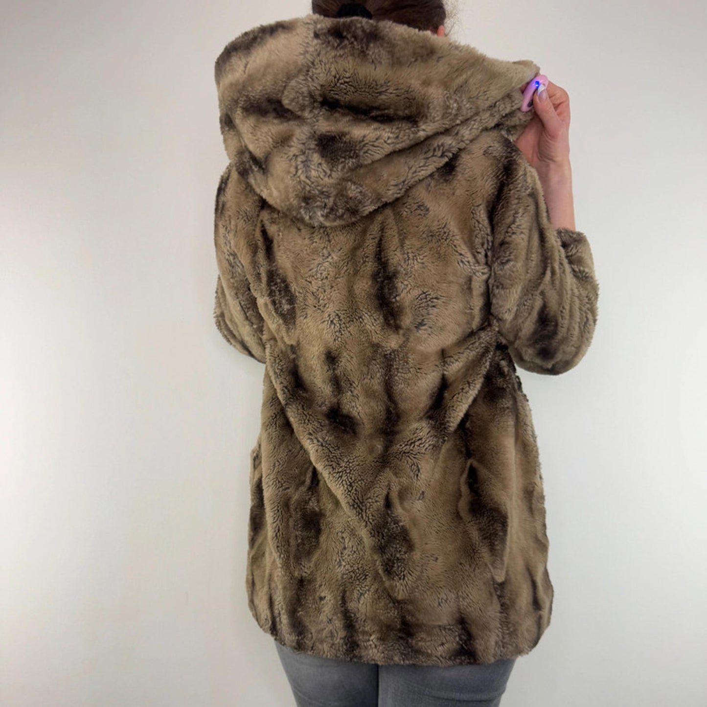 Y2K vintage faux fur coat stripe oversized hood archive two tone brown bubble