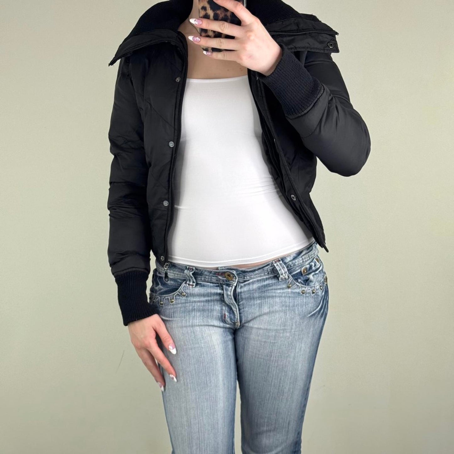 Y2K vintage zip up bomber jacket cropped short length high neck puffer