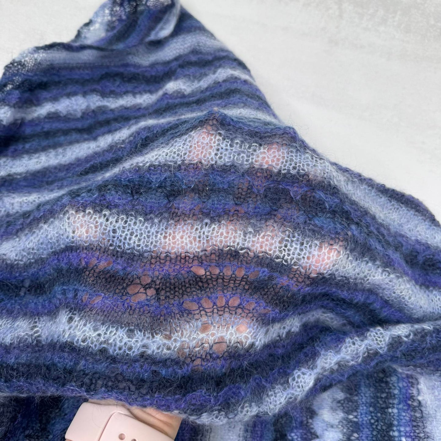 Y2K vintage mohair blend scarf sarong stripe multiway sheer light dark blue