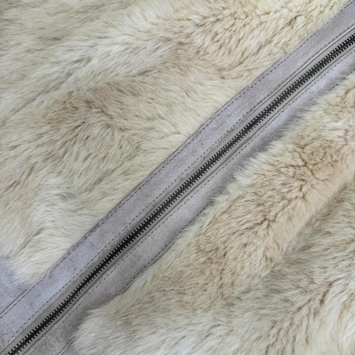 Y2K vintage faux fur zip up coat genuine suede trim collar beige fluffy
