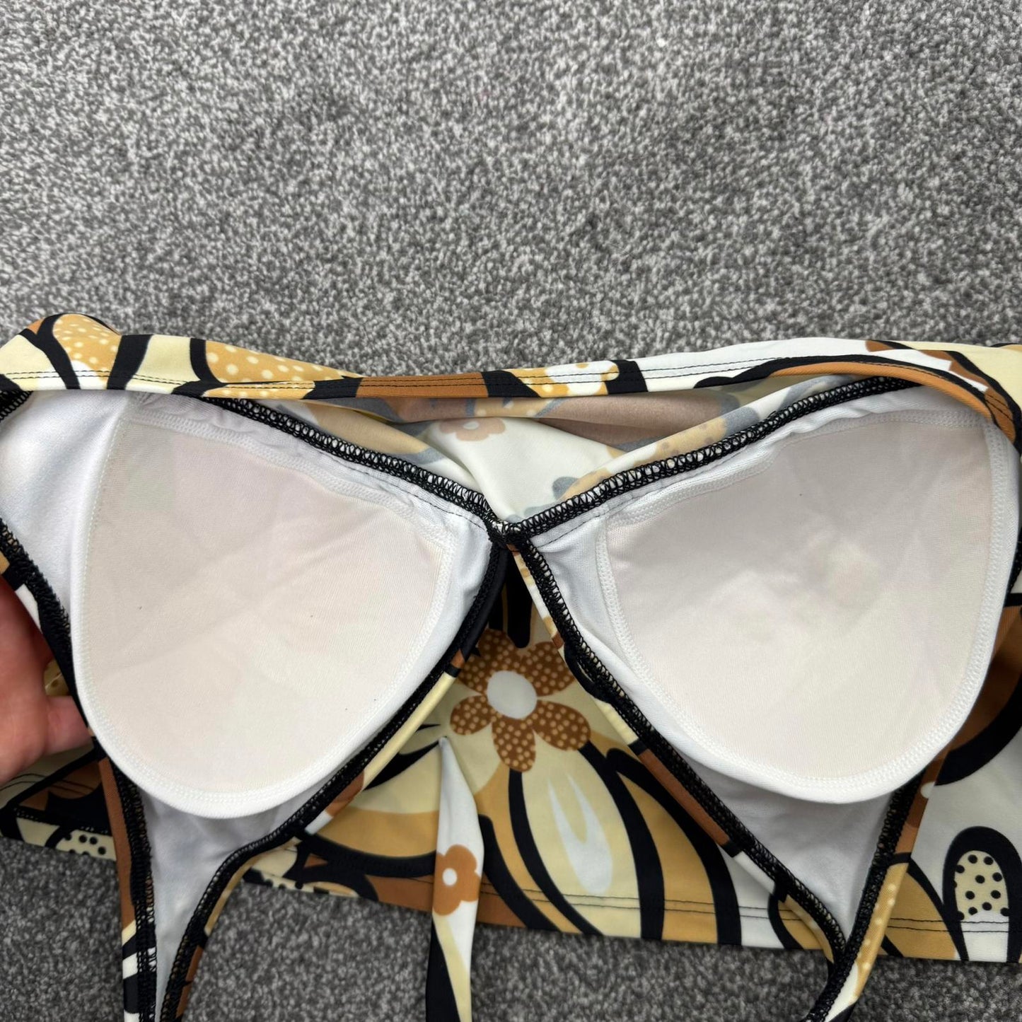 Y2K vintage halter neck swimwear top v neck padded bust beaded floral pattern