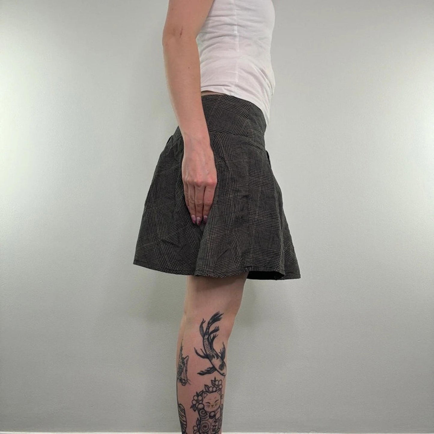 Y2K vintage houndstooth mini skirt a line ruffle pattern