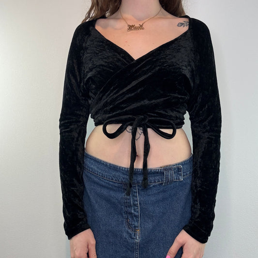 Y2K velvet bow wraparound cardigan