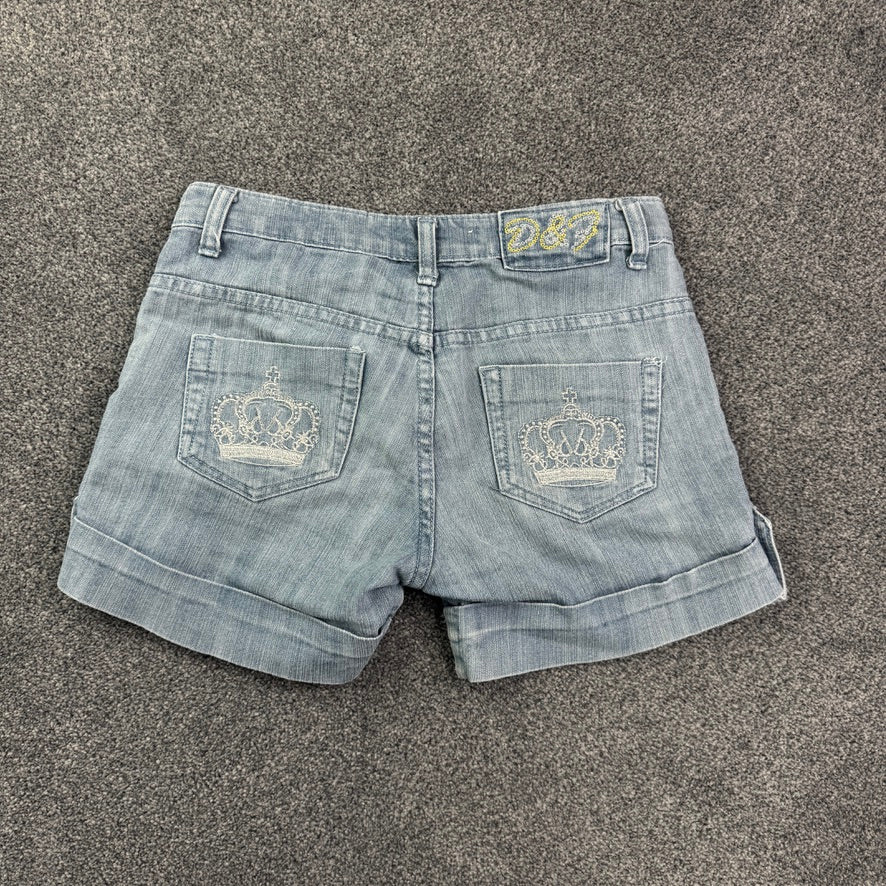 Y2K low rise crown denim mini shorts