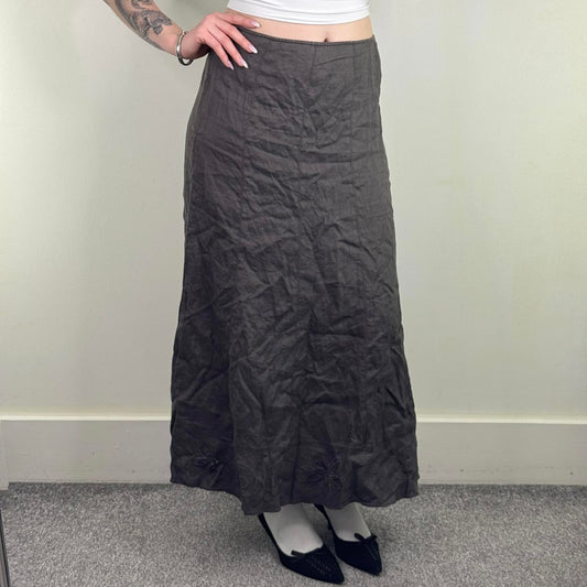 Y2K vintage Per Una 100% pure linen maxi skirt floral embroidered sequin a line