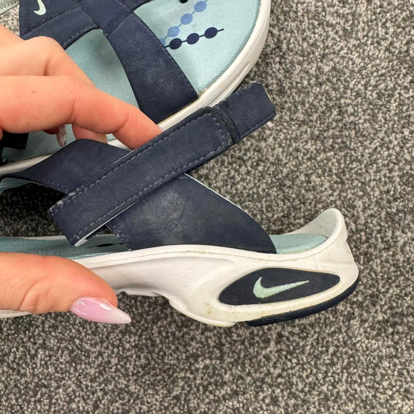 Y2K vintage Nike ACG sandals strap thong baby dark blue white sporty