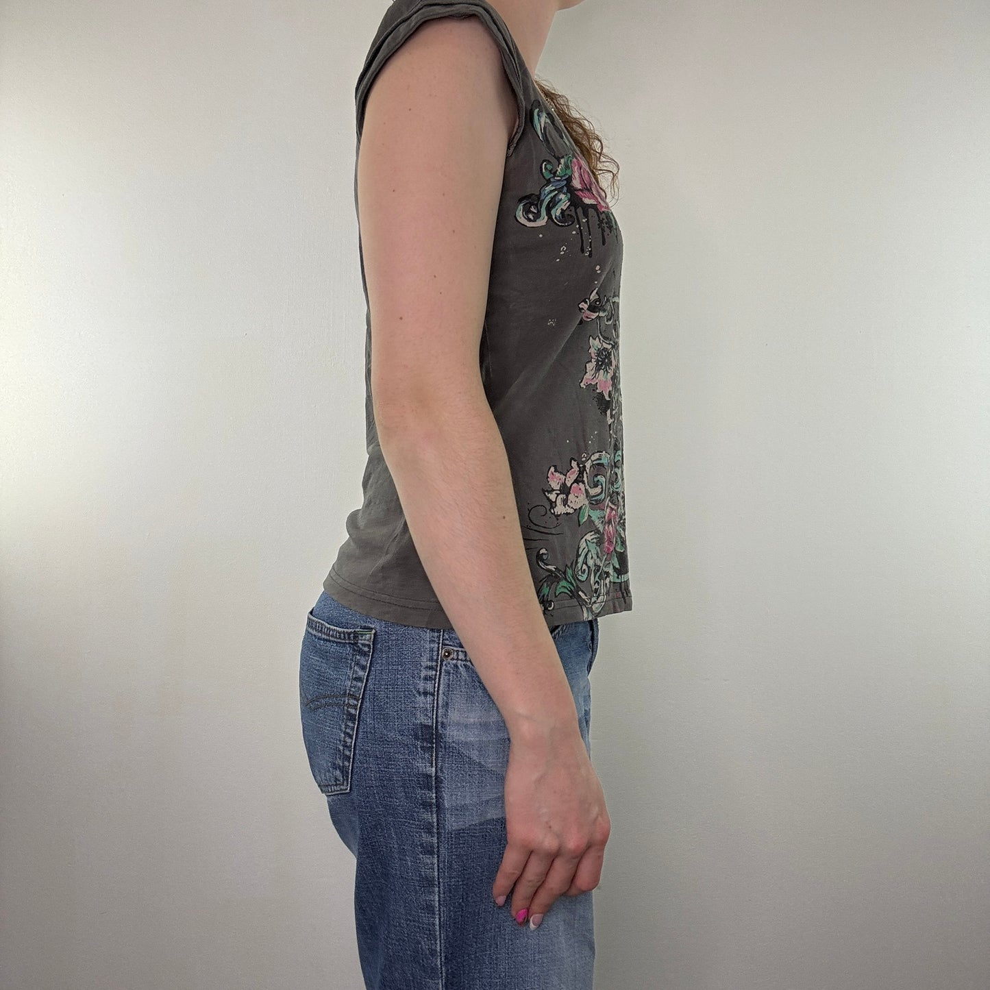 Y2K vintage grey tattoo rose studded top t shirt