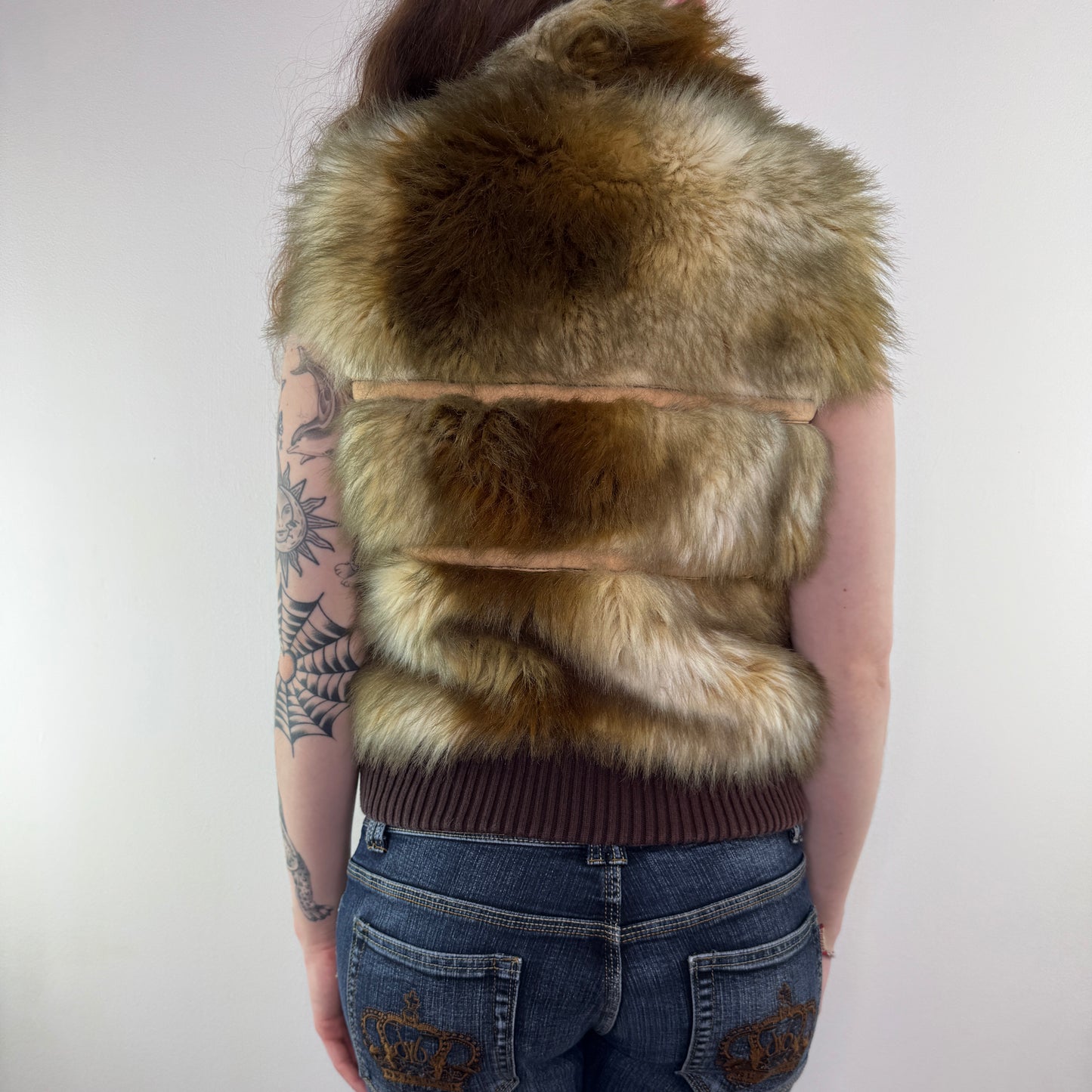 Y2K vintage faux fur sleeveless jacket gilet zip up