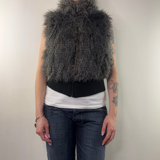 Y2K vintage sleeveless jacket faux fur gilet