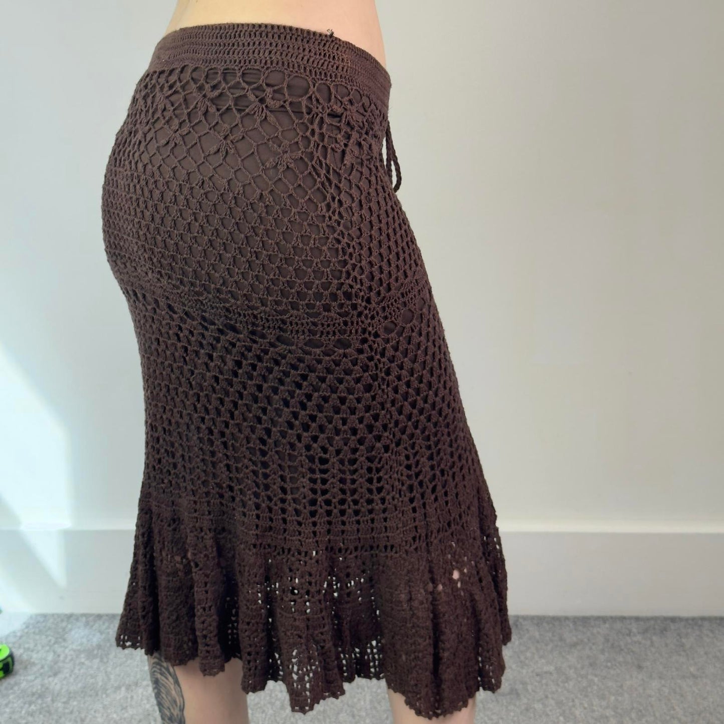 Y2K vintage floral crochet midi skirt fishtail beaded summer holiday festival