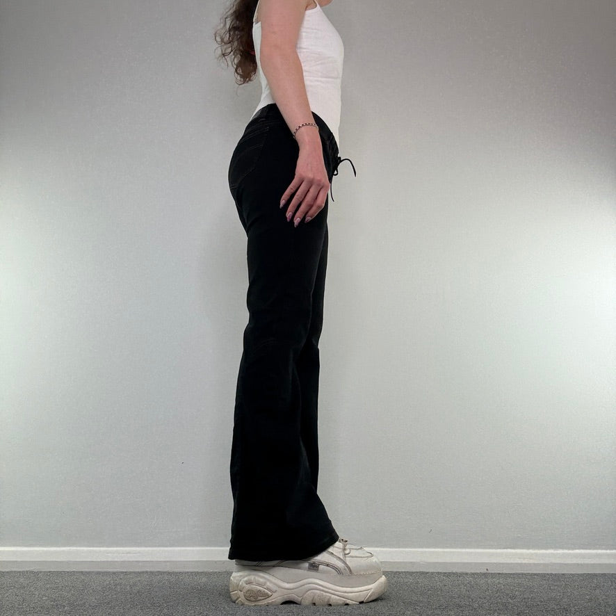 Y2K sparkly stretchy lace up low rise flared trousers