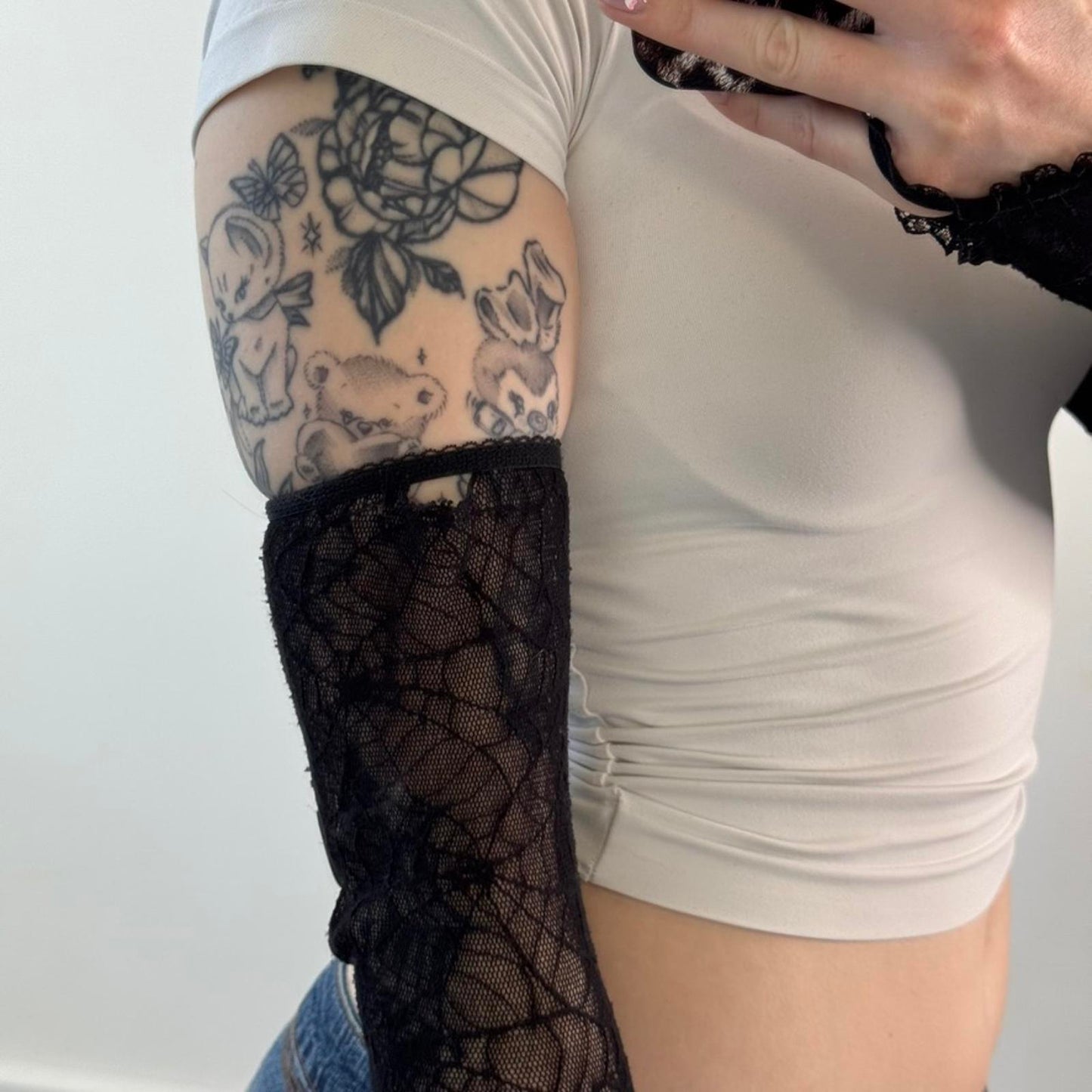 90s vintage Omen mesh spider web gloves goth full length