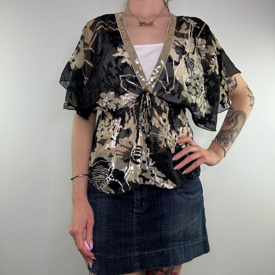 Y2K Lipsy floral sheer floaty top cover up