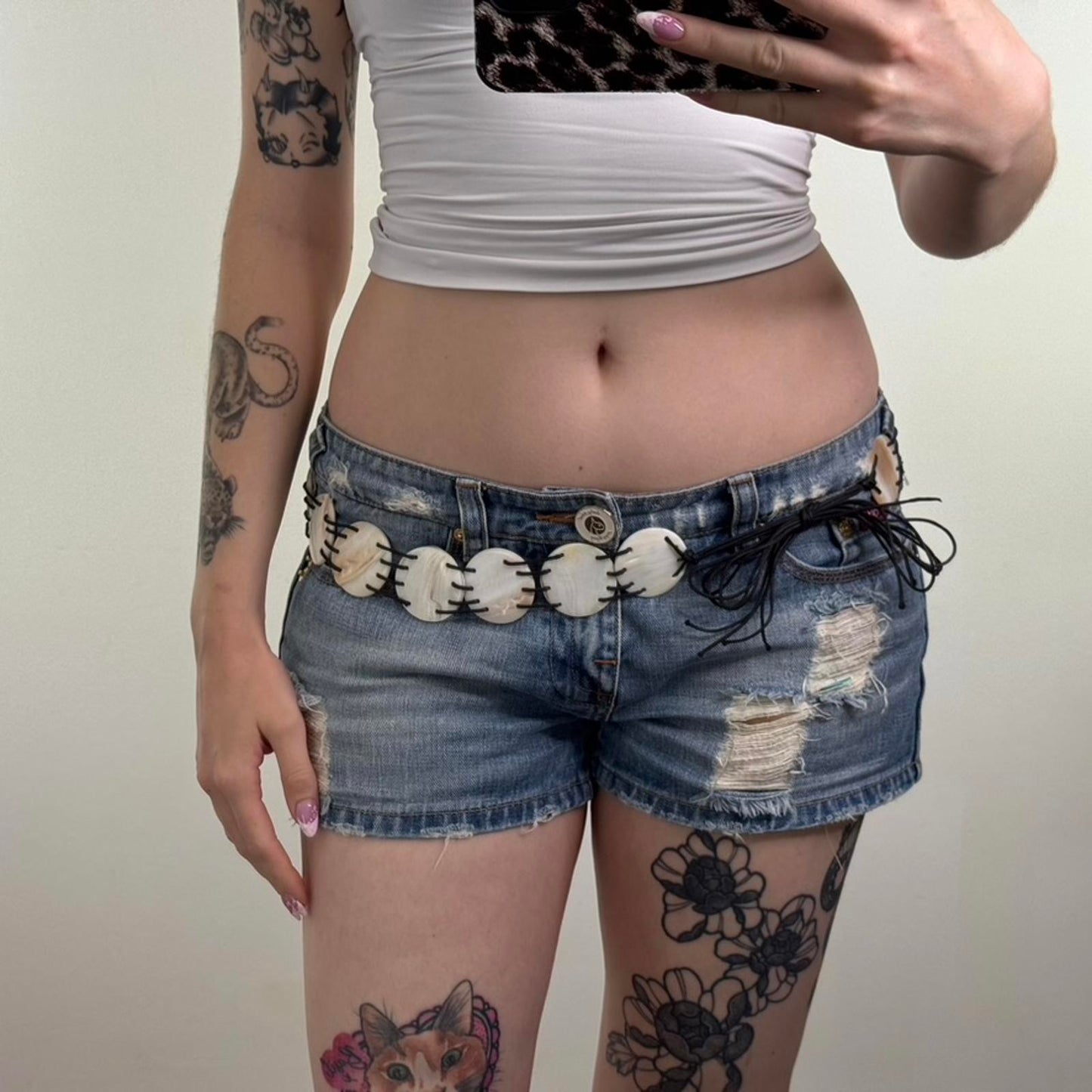 Y2K vintage real shell chunky belt adjustable bow layering