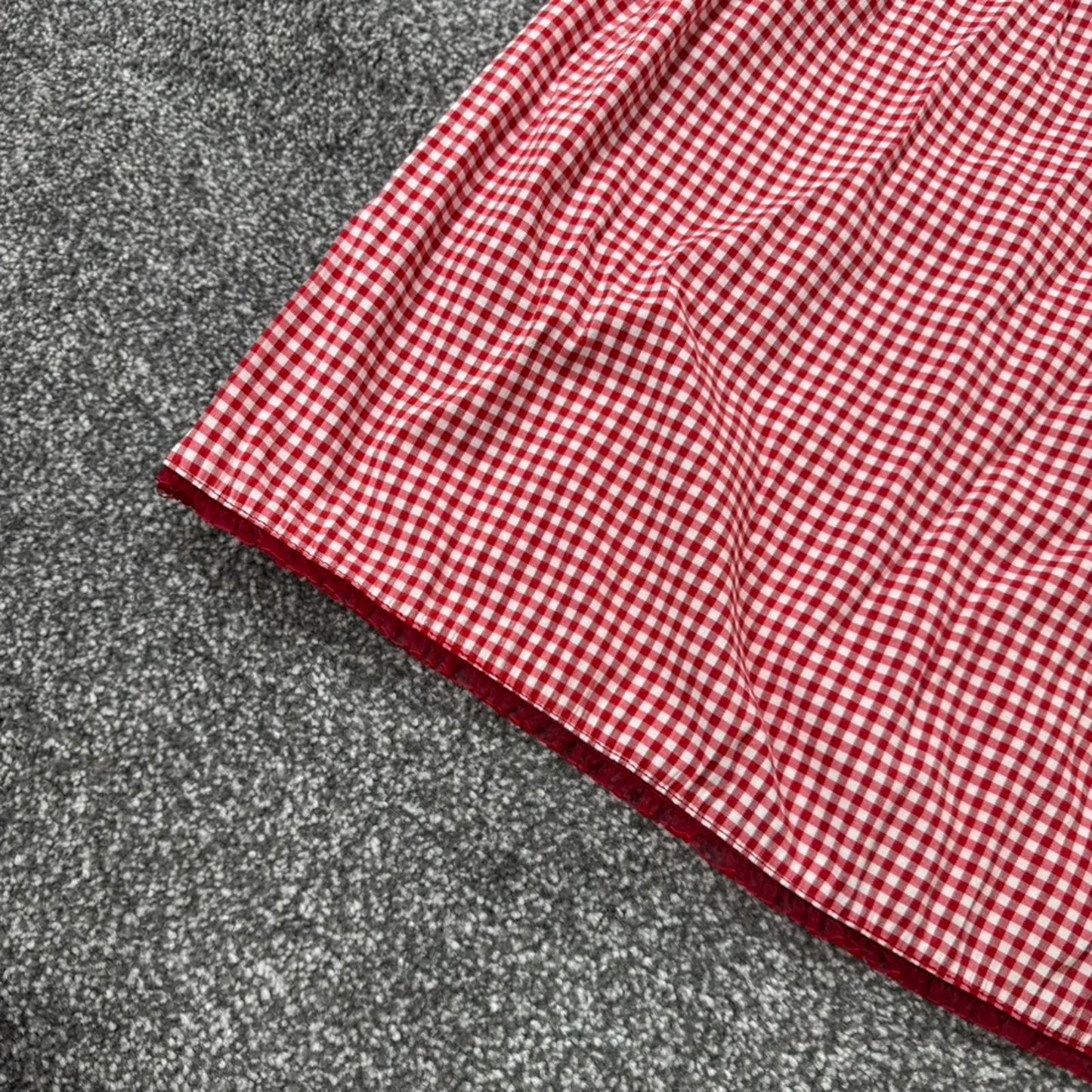 90s Y2K vintage gingham milkmaid midi dress frill bust trim red white stretchy