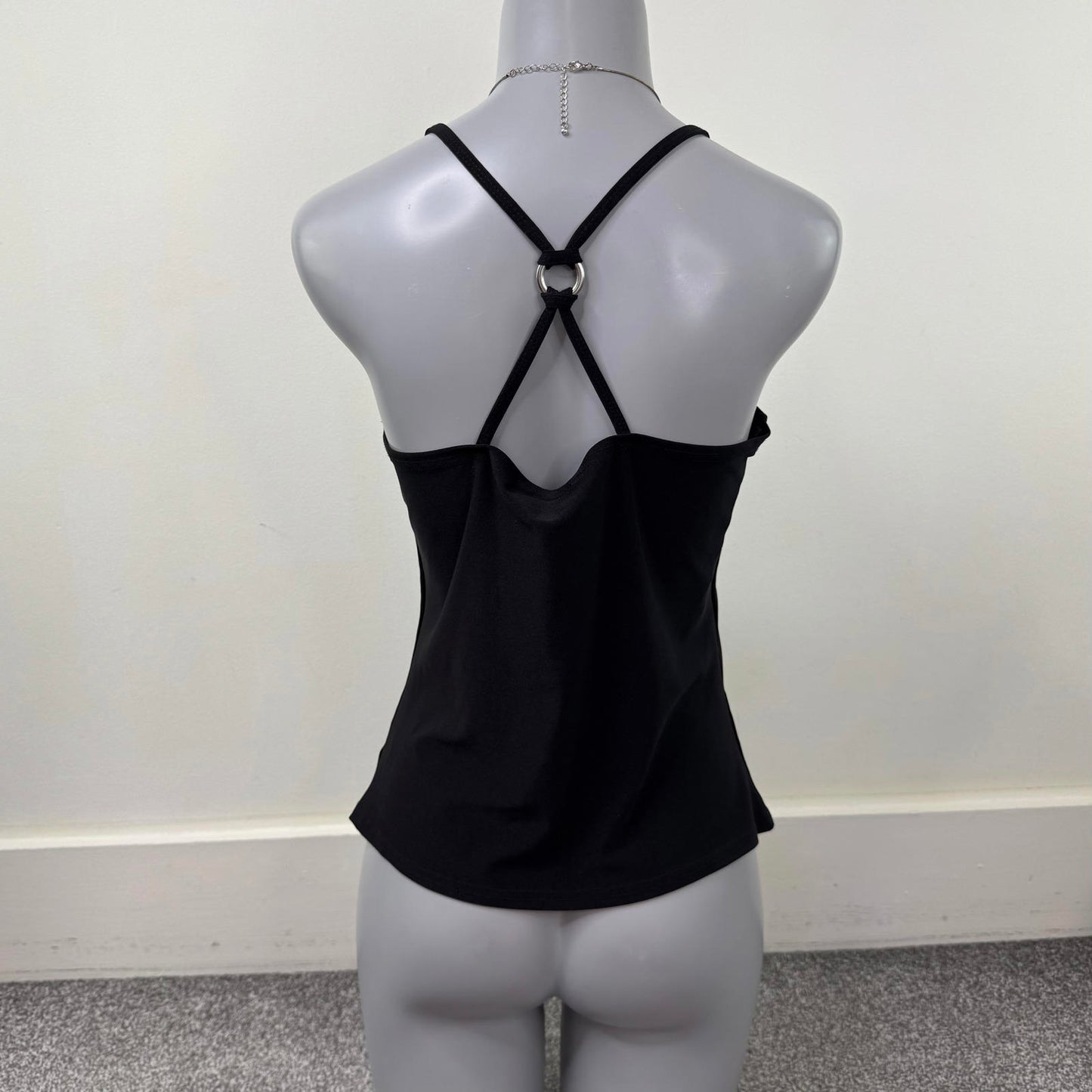 Y2K vintage slinky pattern tank top racerback v neck fitted stretchy o ring