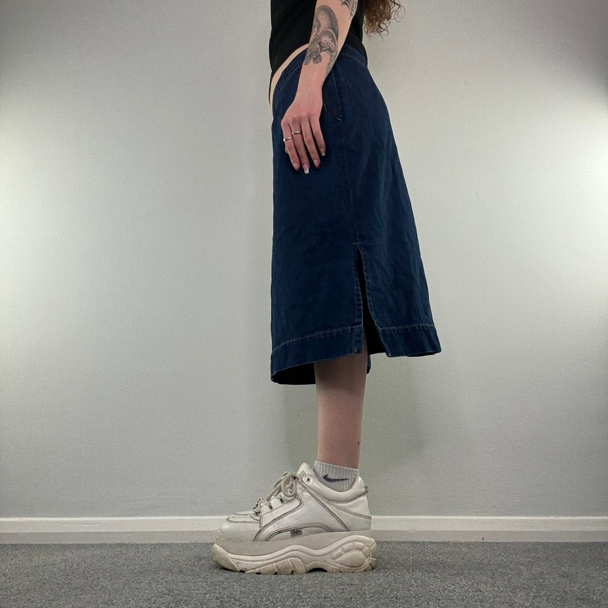 Y2K vintage dark denim midi skirt