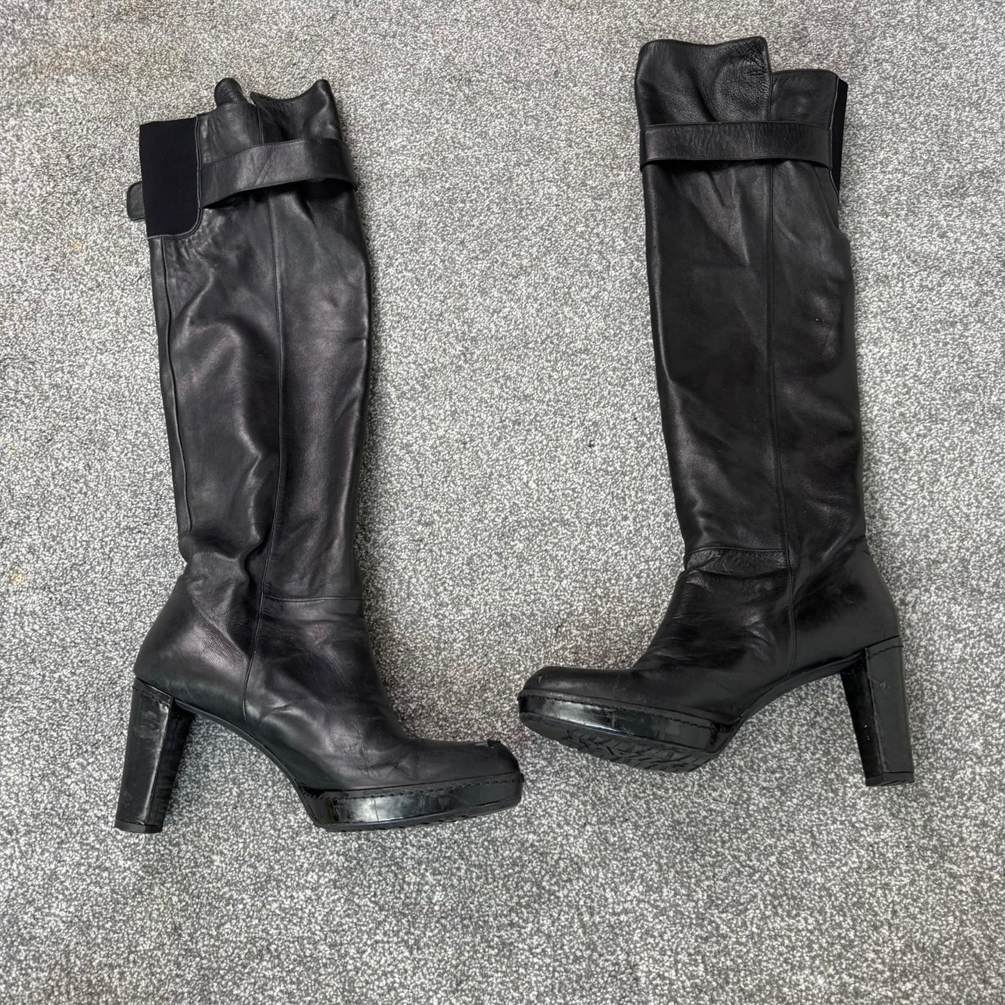 Stuart Weitzman black nappa leather over the knee buckle up boots heeled UK 8
