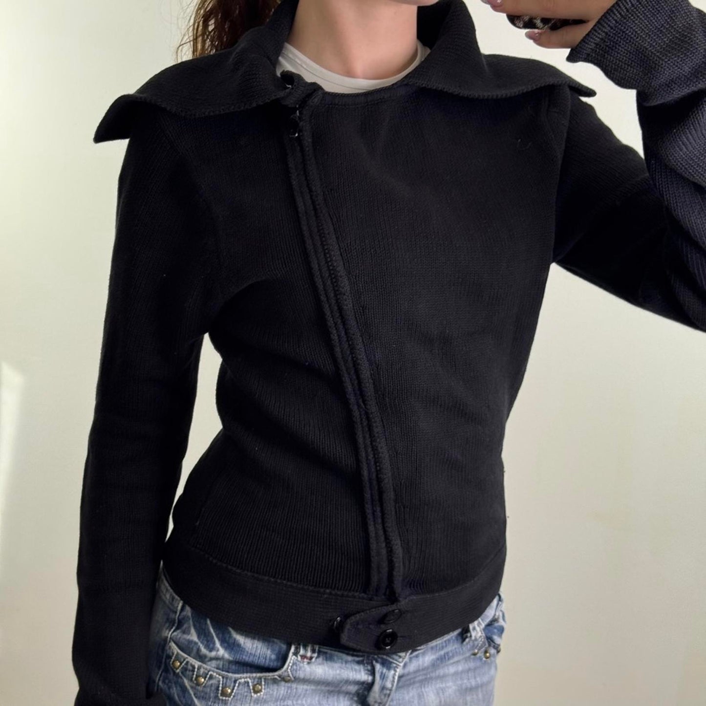 Y2K vintage Bay asymmetrical zip up jumper knitted collar long sleeve archive