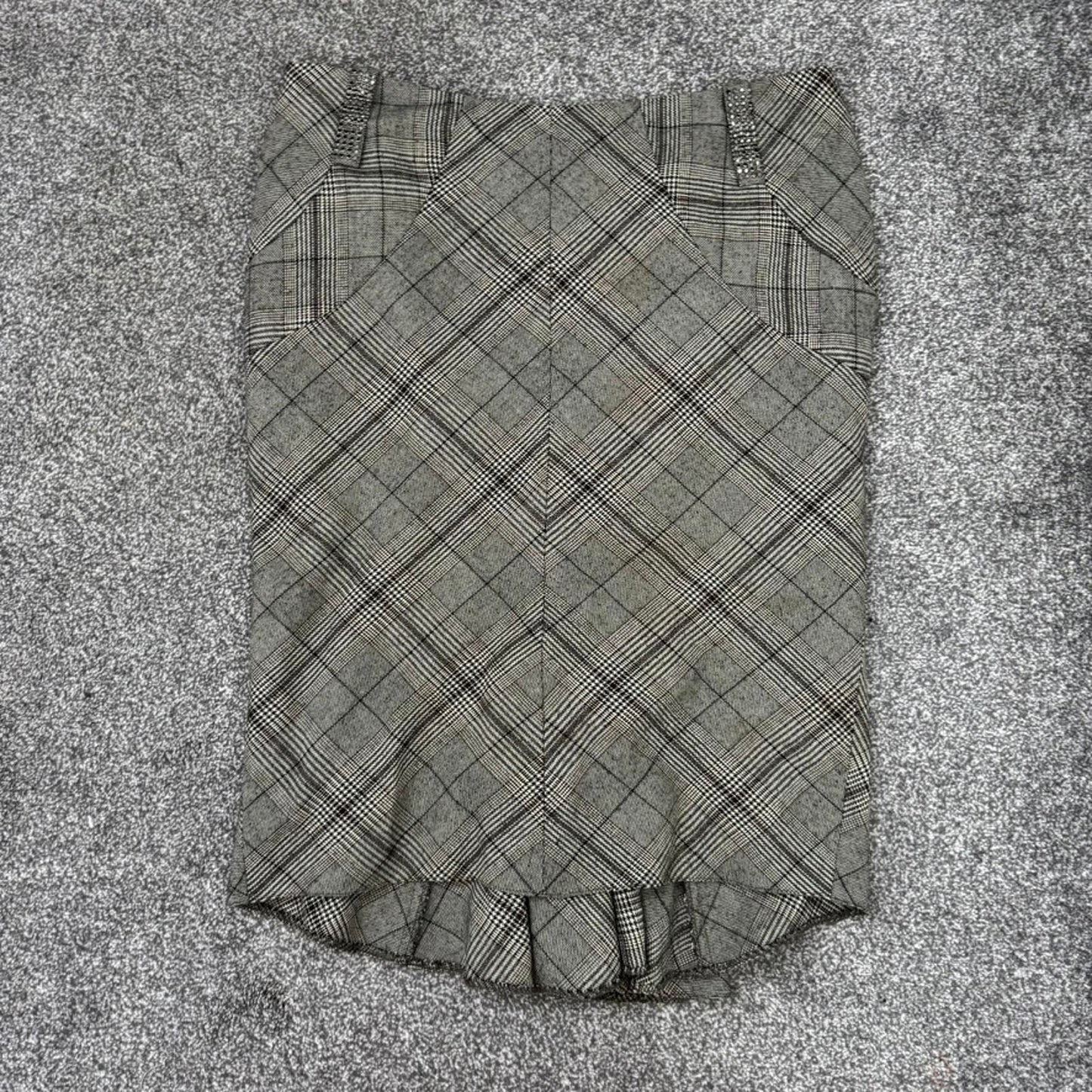 Y2K vintage houndstooth tartan check midi skirt lace up knee length rhinestone