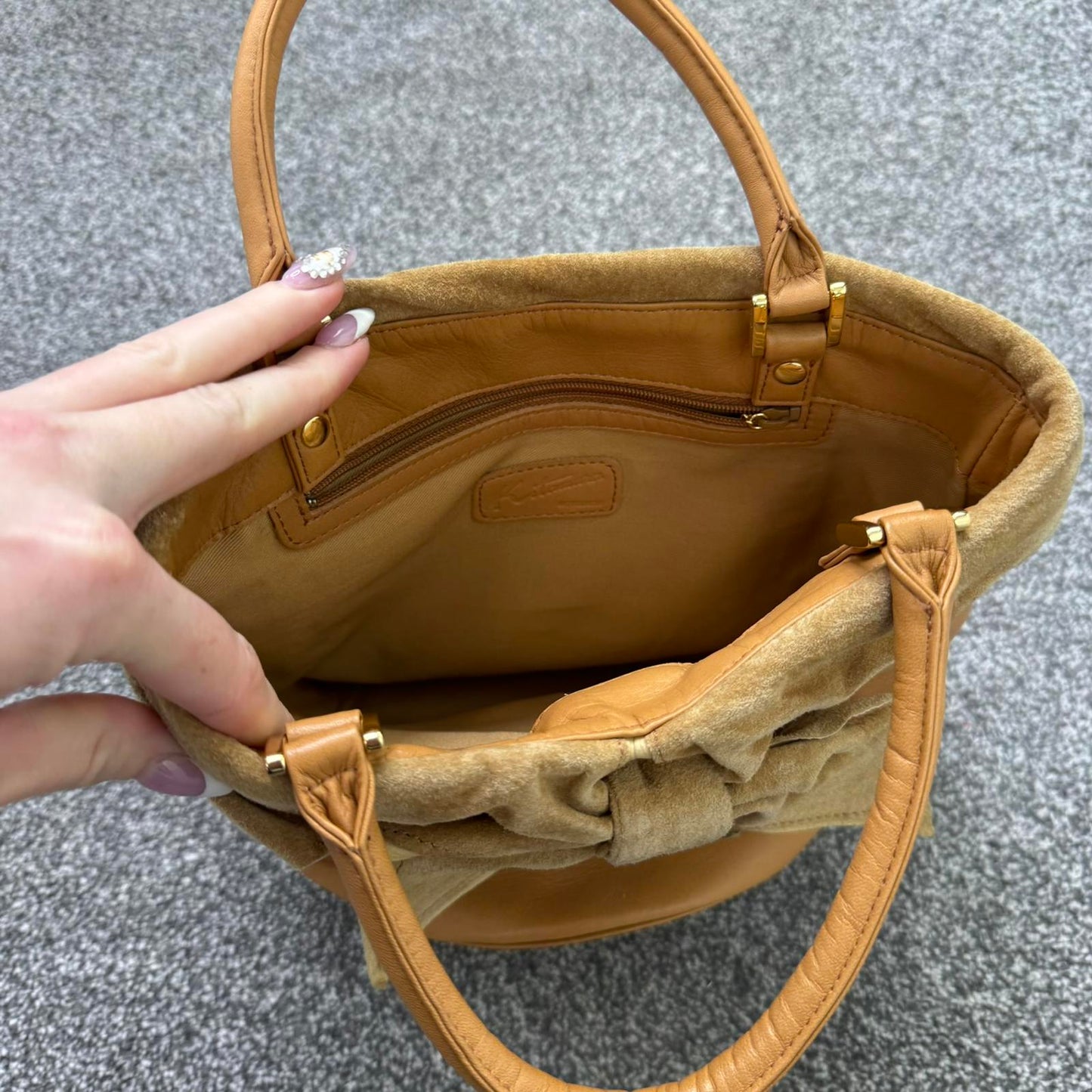 Kitamura Japan genuine leather handbag knot bow soft leather suede small