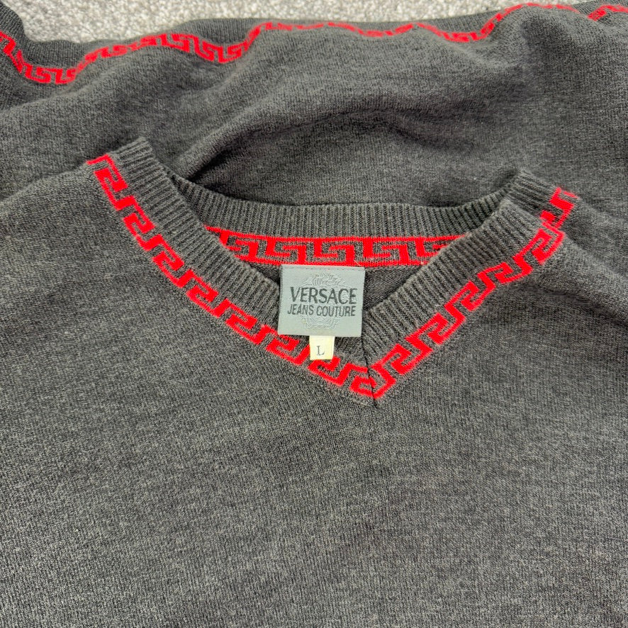 Vintage Versace Jeans Couture grey fine knit v neck jumper