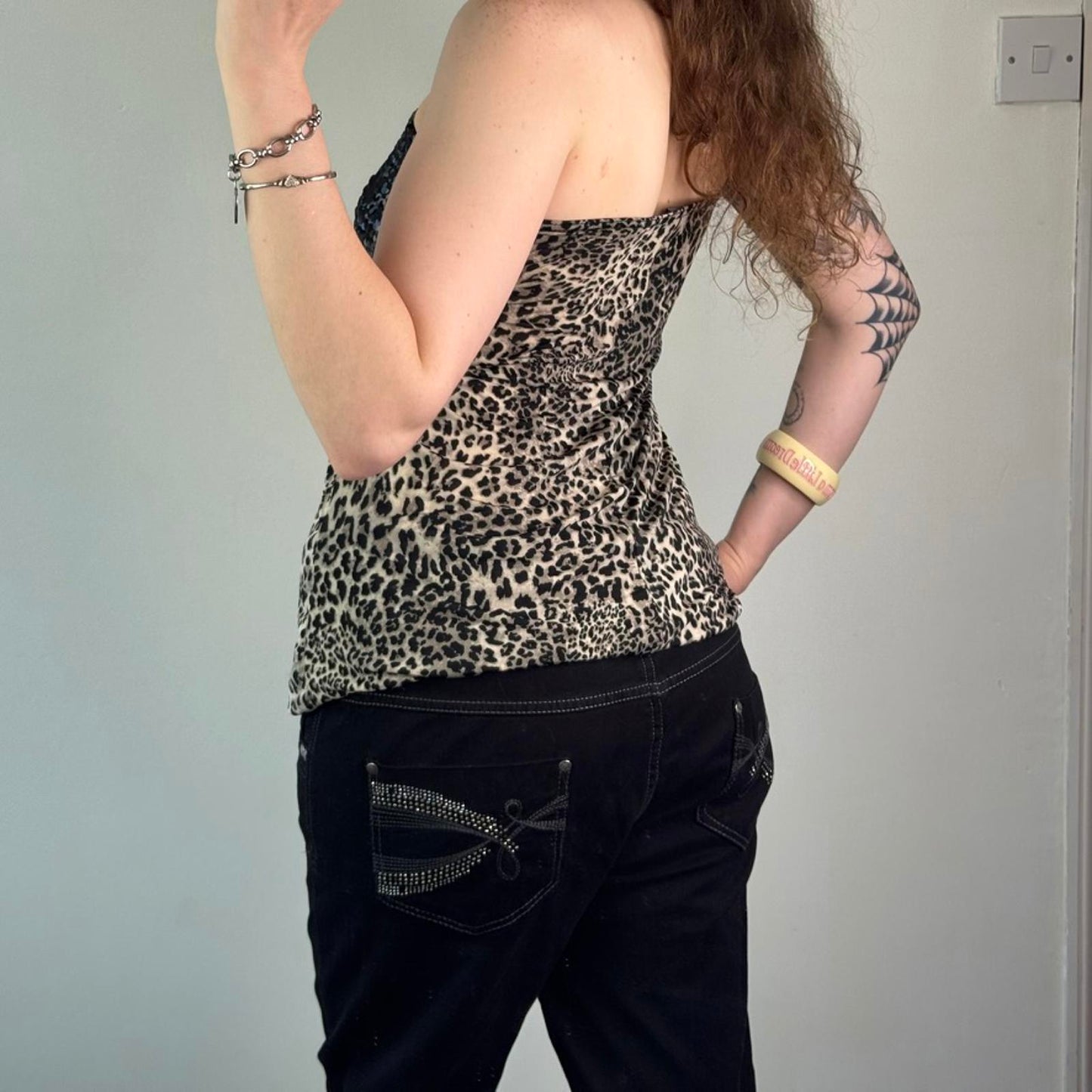 Y2K vintage strapless sequin leopard print top longline peplum ruched stretchy