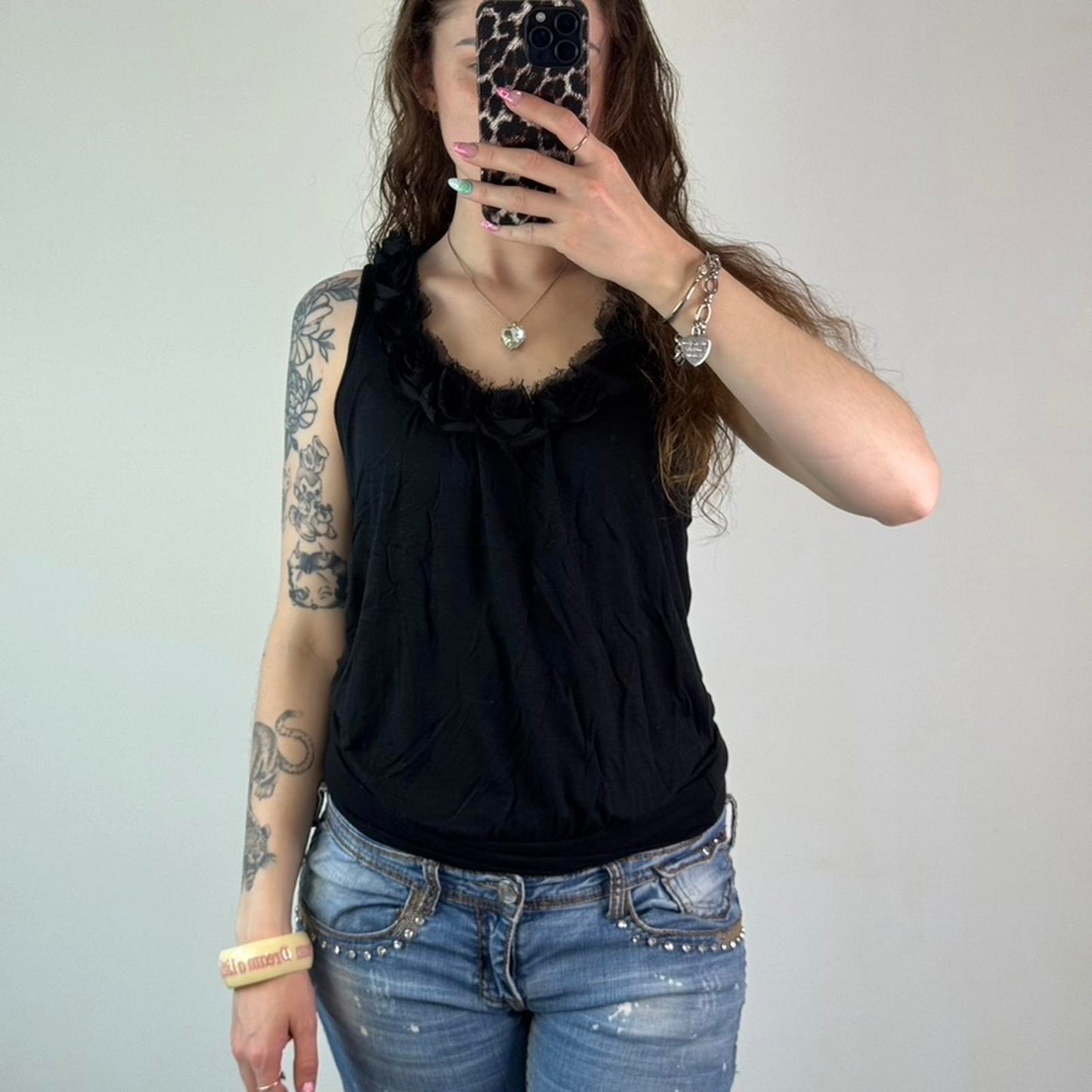 Y2K vintage 3D rose round neckline tank top racerback floral