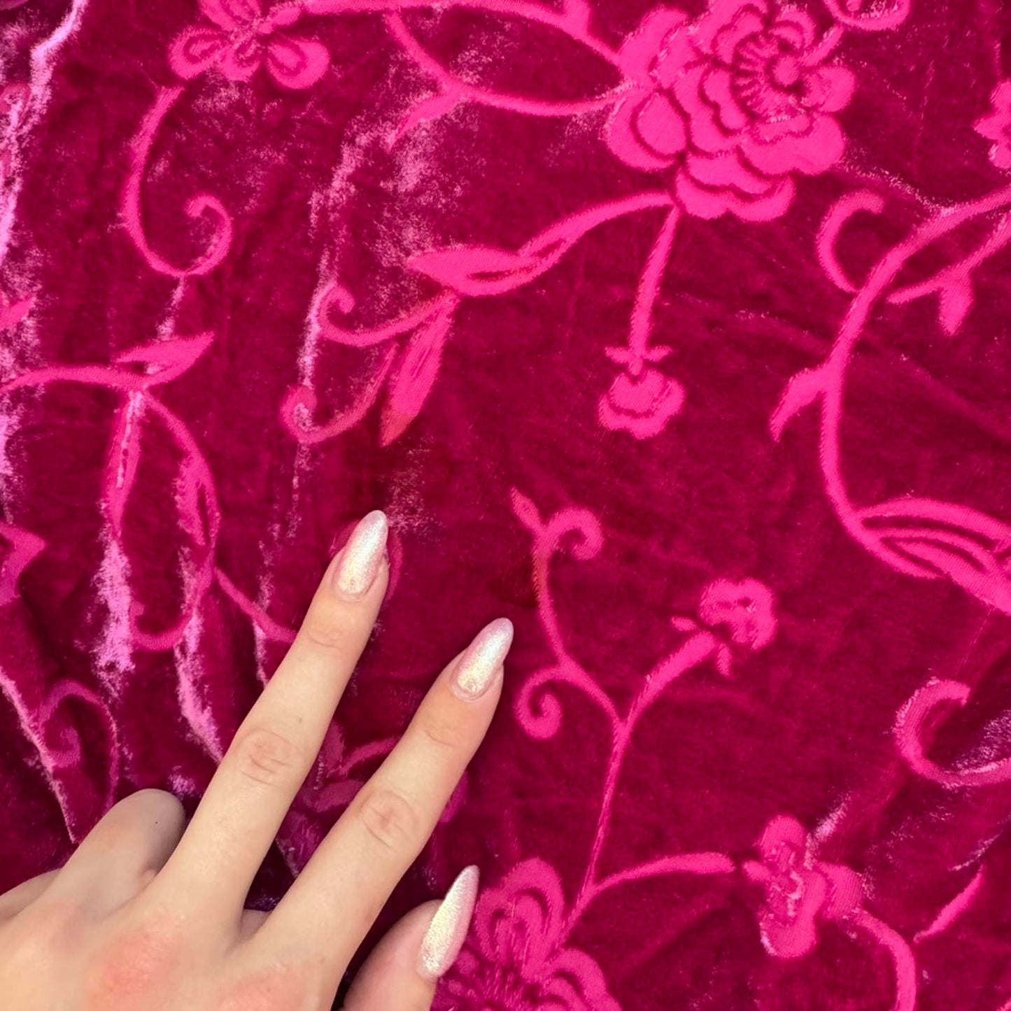 Y2K vintage part silk velour maxi skirt floral a line hot pink stretchy lined