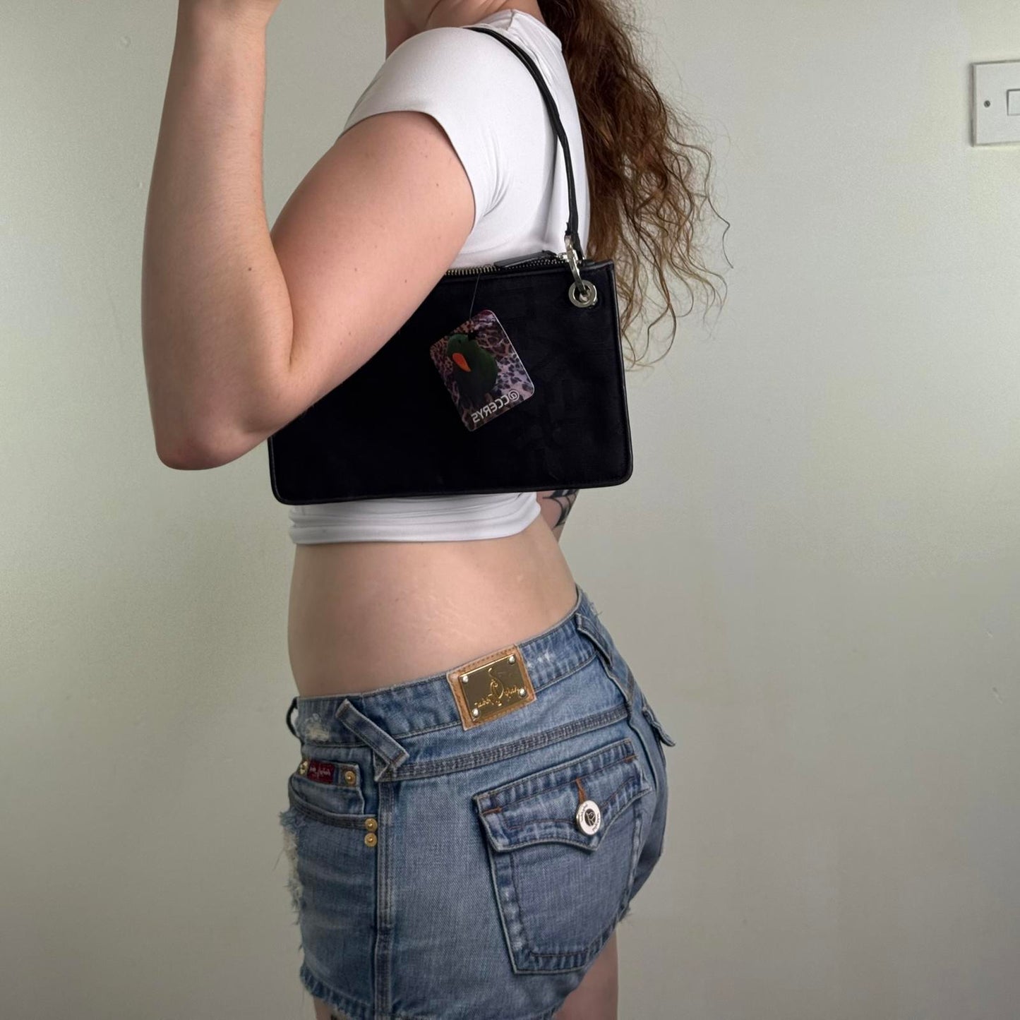 Y2K vintage DKNY mini small canvas shoulder bag black silver zipper closure