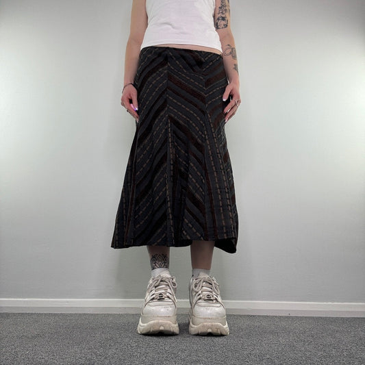 Y2K corduroy striped brown maxi skirt