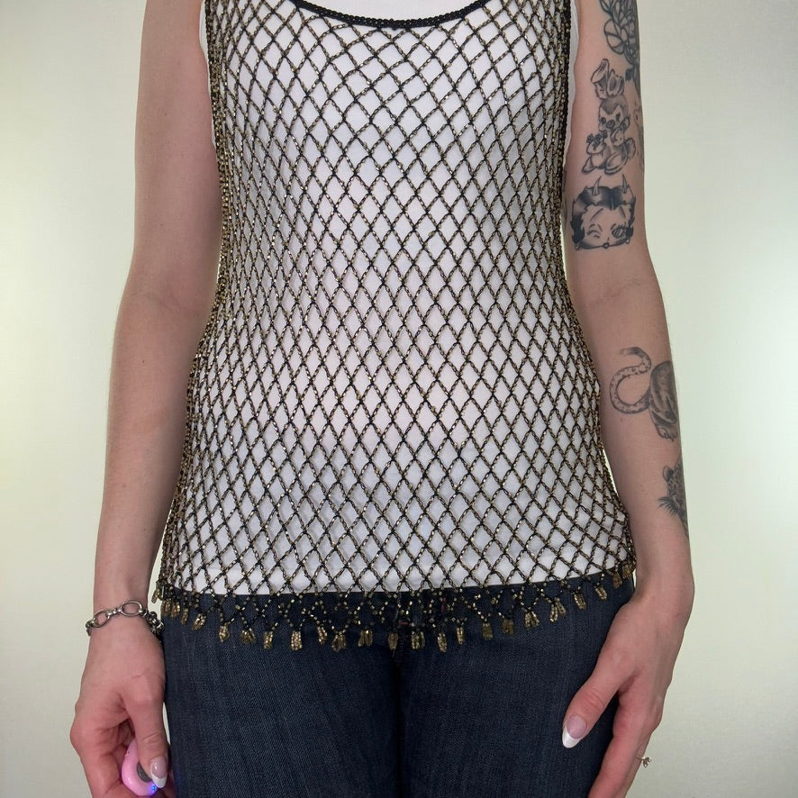 Y2K vintage beaded netted tank top