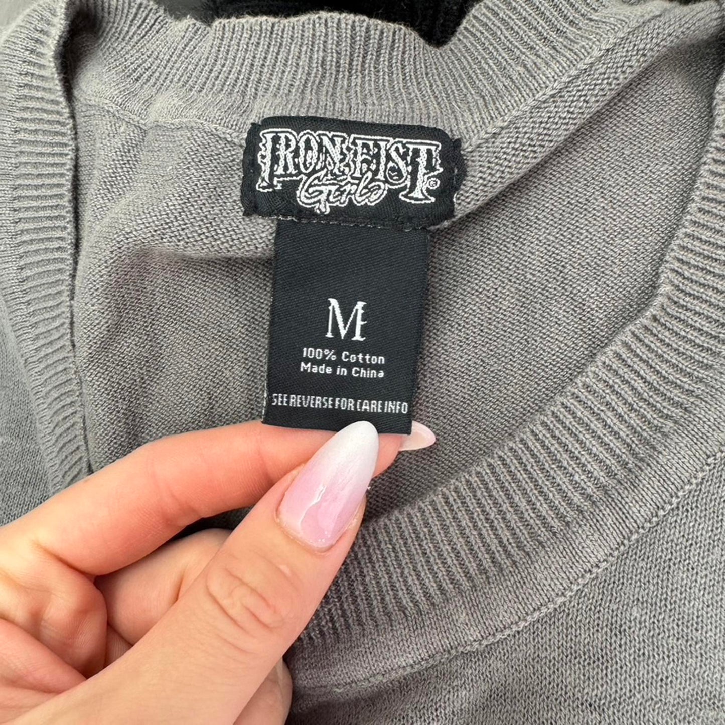 Y2K vintage Iron Fist panda fine knit jumper sparkly graphic print cute