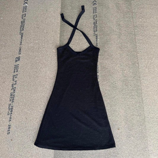 Y2K vintage stretchy sparkly halter neck netted mini dress fishnet glittery