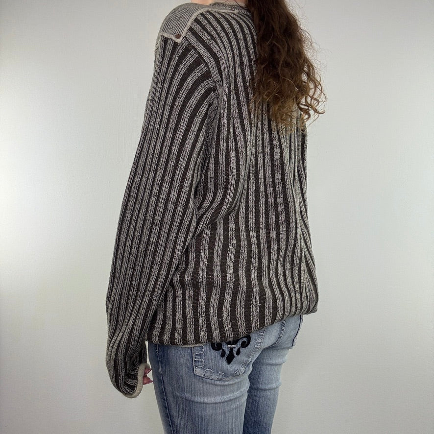 Y2K vintage stripe chunky knit jumper archive two tone