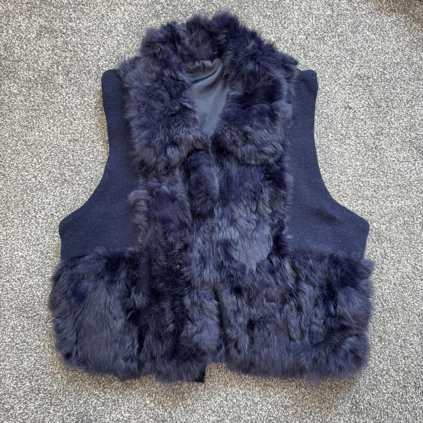 Genuine lapin rabbit fur gilet lace up back sleeveless jacket blue hook and eye