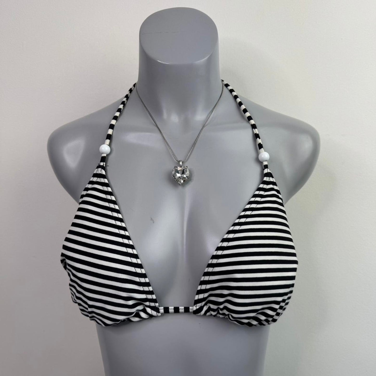Y2K vintage halter neck stripe matching bikini set monochrome black/ white
