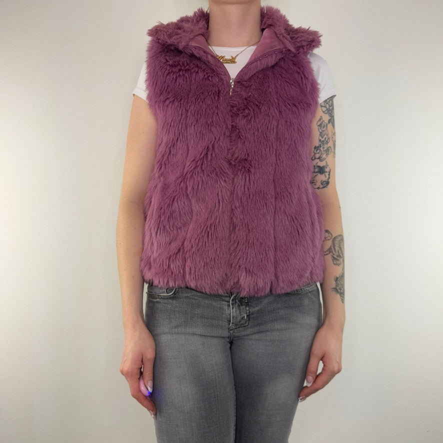Y2K vintage purple faux fur gilet zip up sleeveless jacket