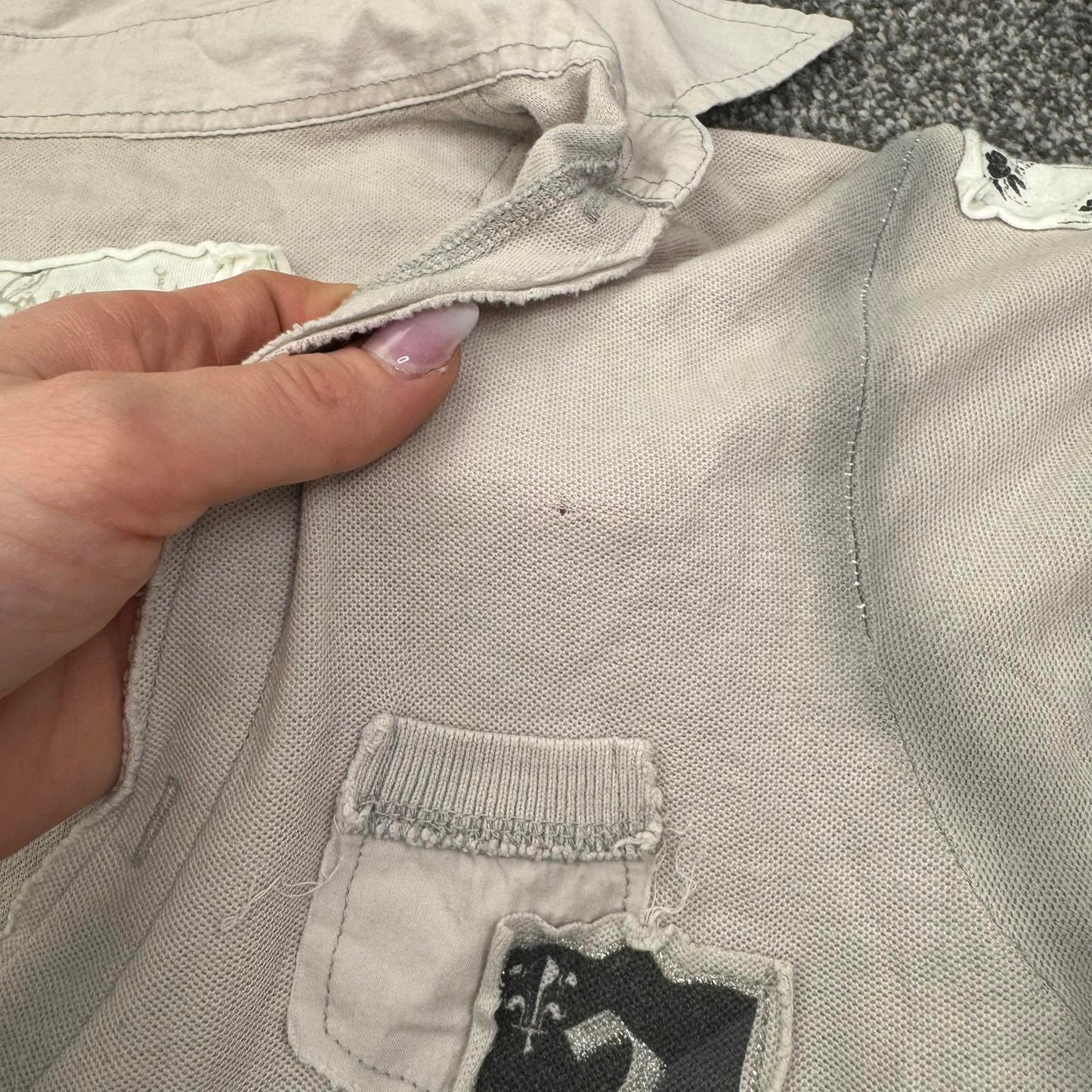 Y2K vintage River Island polo t shirt top v neck grey cross patches collared