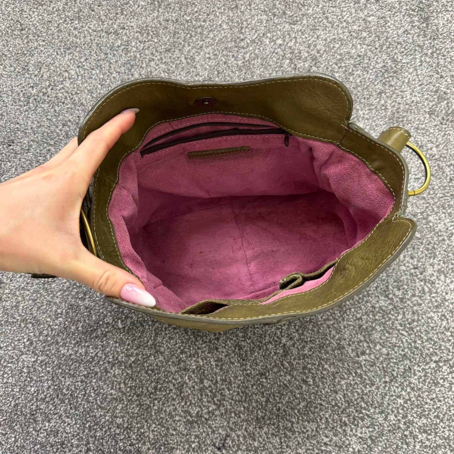 Y2K vintage genuine leather small shoulder bag contrast stitch o ring