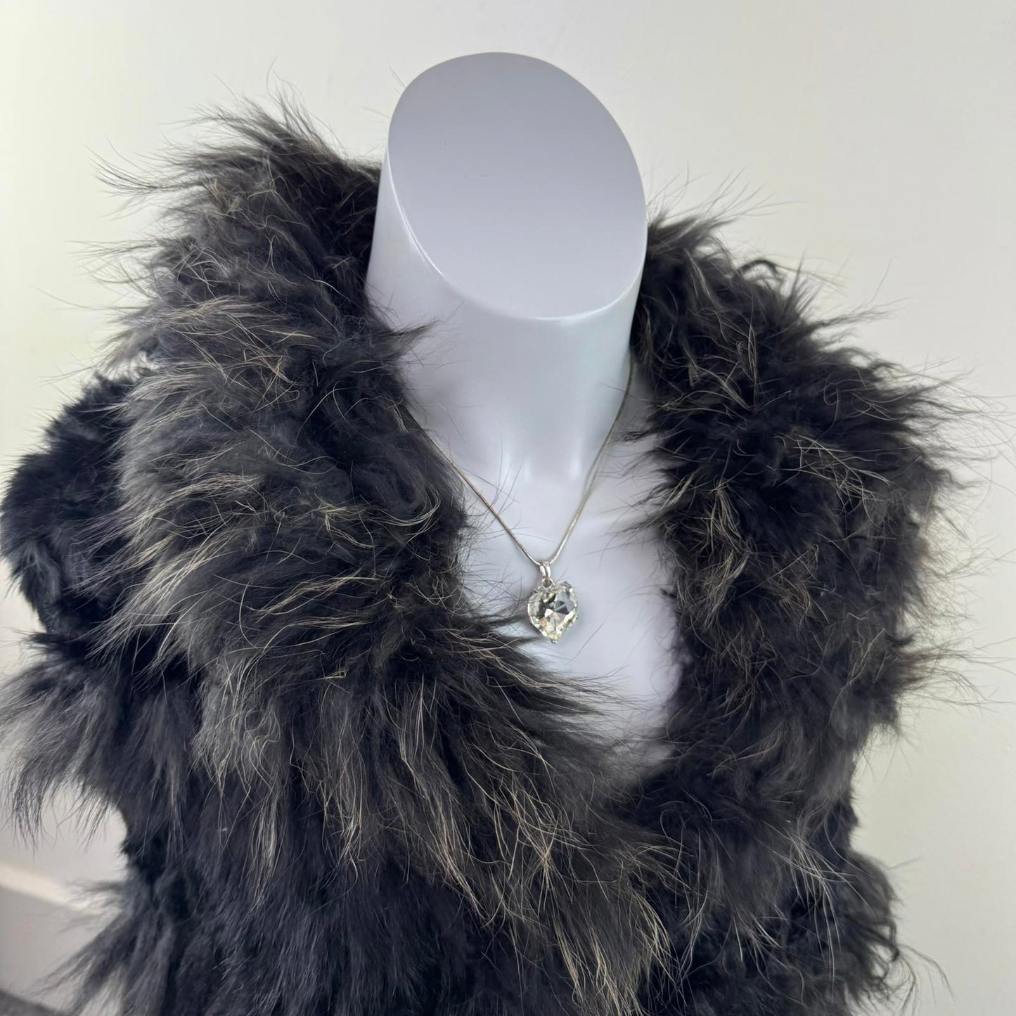 Y2K vintage marmotte/ rabbit lapin fur gilet jacket sleeveless black grey