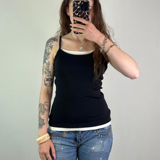 Y2K vintage double layer cami top black white strappy basic tank