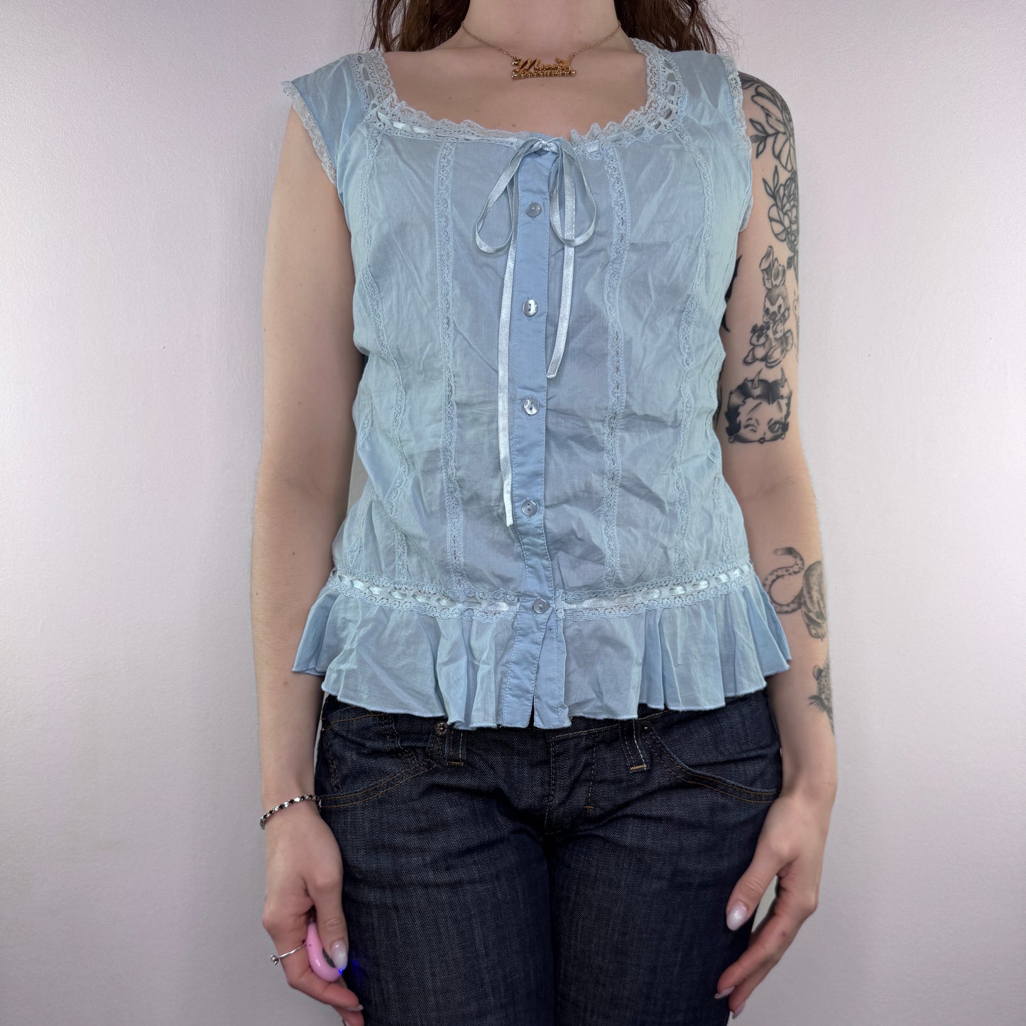 Y2K vintage coquette sleeveless button up blouse top